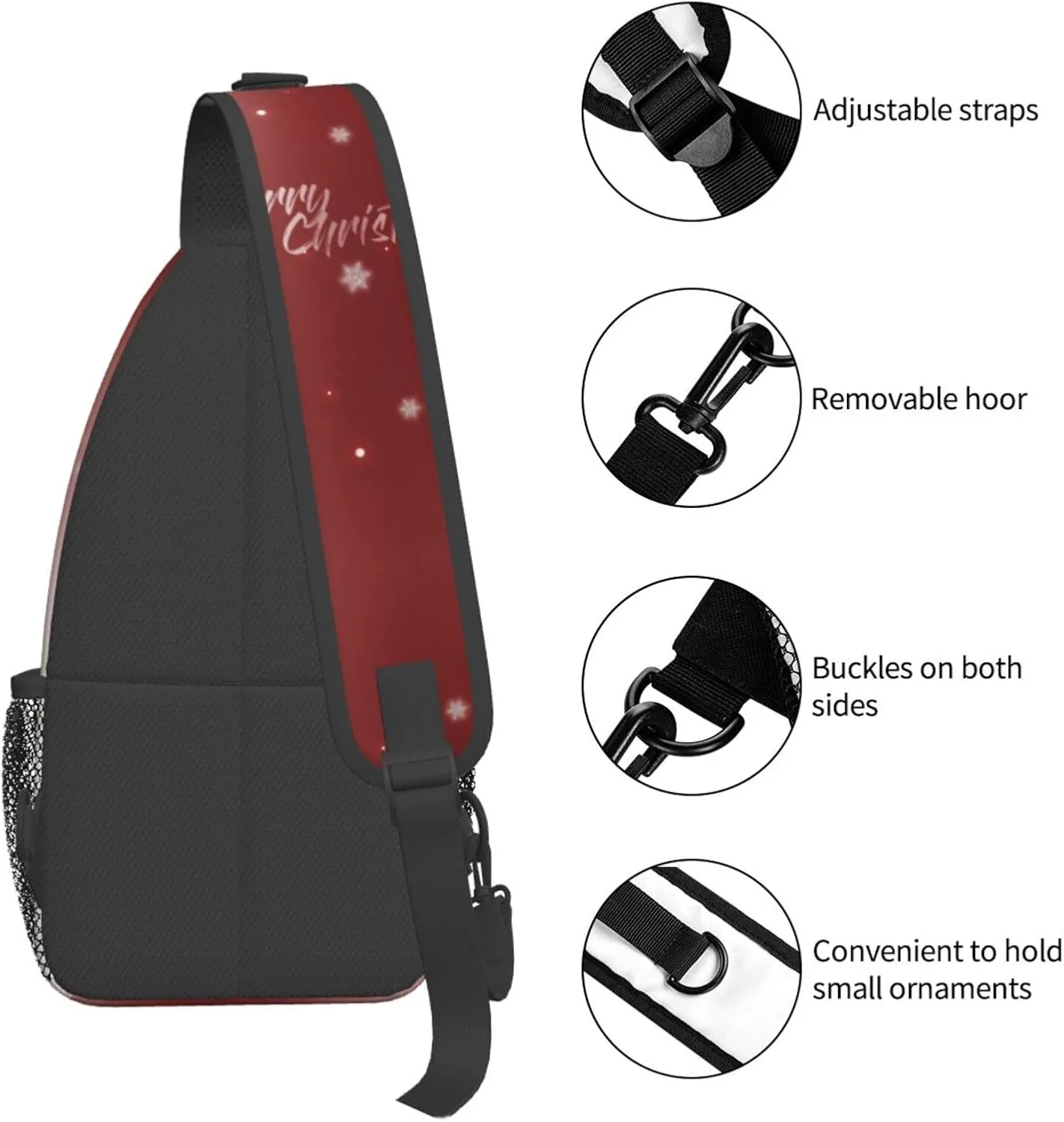 ASYG Christmas Sling Bag Merry Christmas Shoulder Bag Christmas Crossbody Chest Daypack Casual Backpack Snowflakes Bag