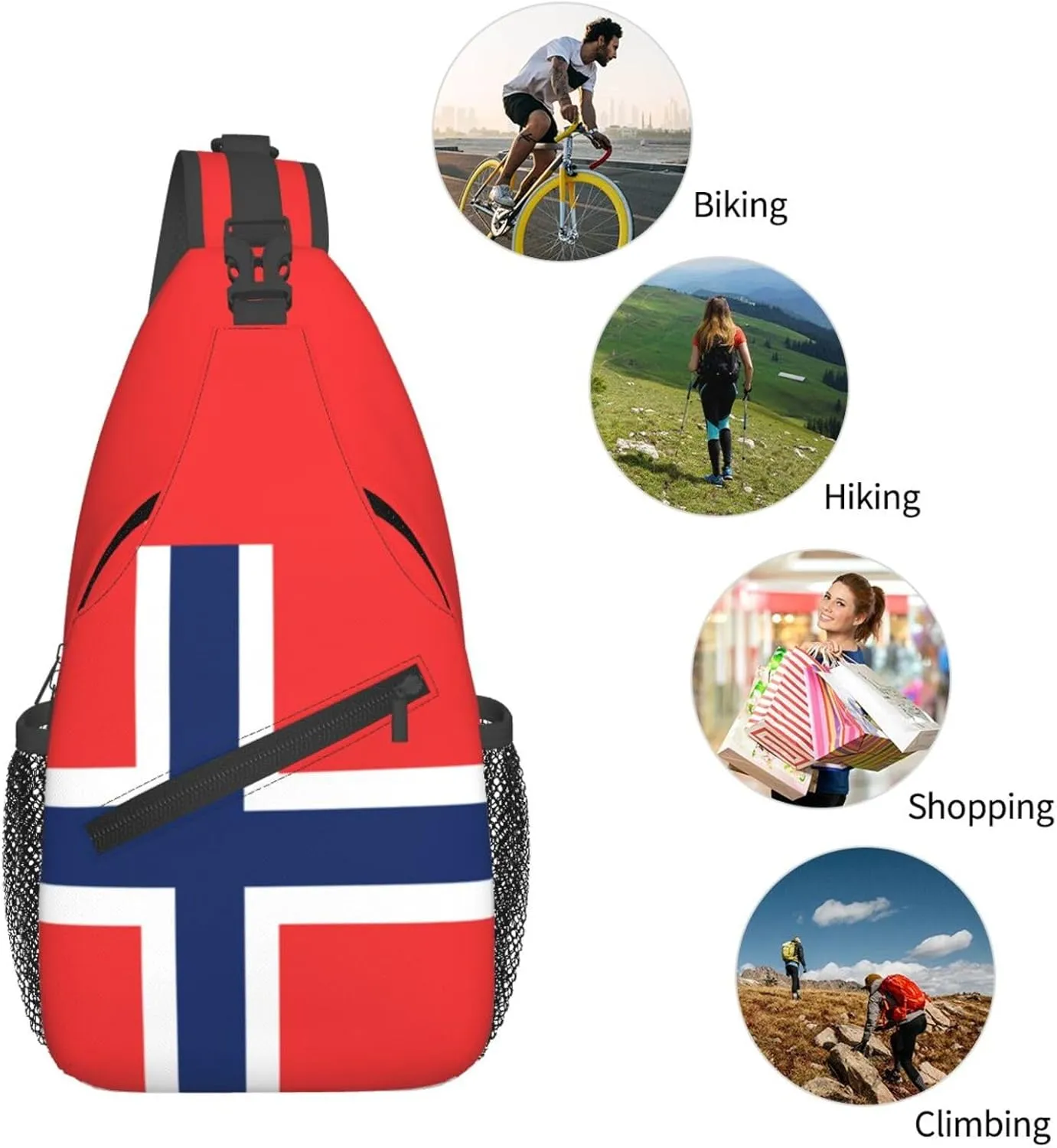 ASYG Norway Sling Bag Norway Flag Shoulder Bag Norway Crossbody Chest Daypack Casual Backpack Flag Bag for Norwegian