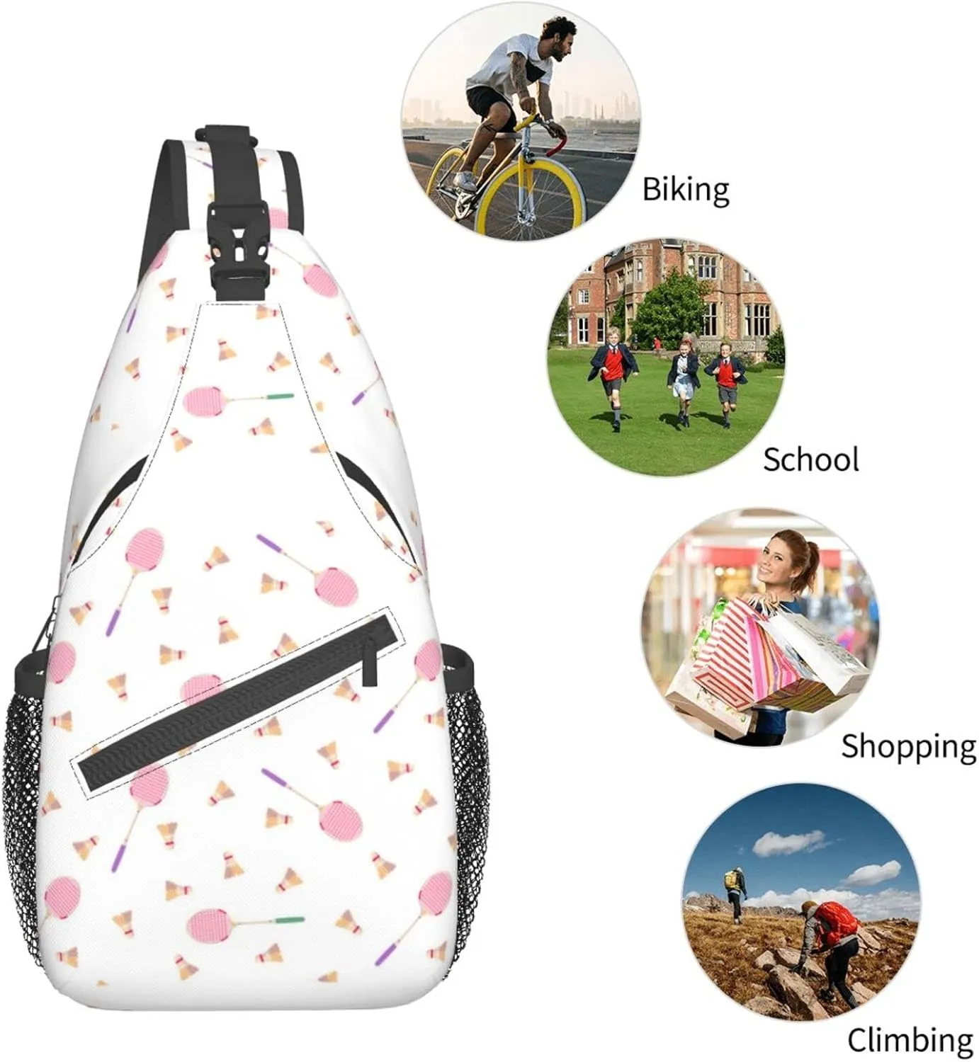ASYG Tennis Sling Bag Sport Crossbody Chest Daypack Casual Backpack Tennis Shoulder Bag For Travel Picnic