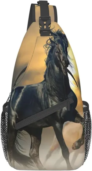 ASYG Unisex-Adult Horse 02 Animal Print Sling Handbag, One Size, Crossbody Satchel with 6 Pockets, Polyester, Summer