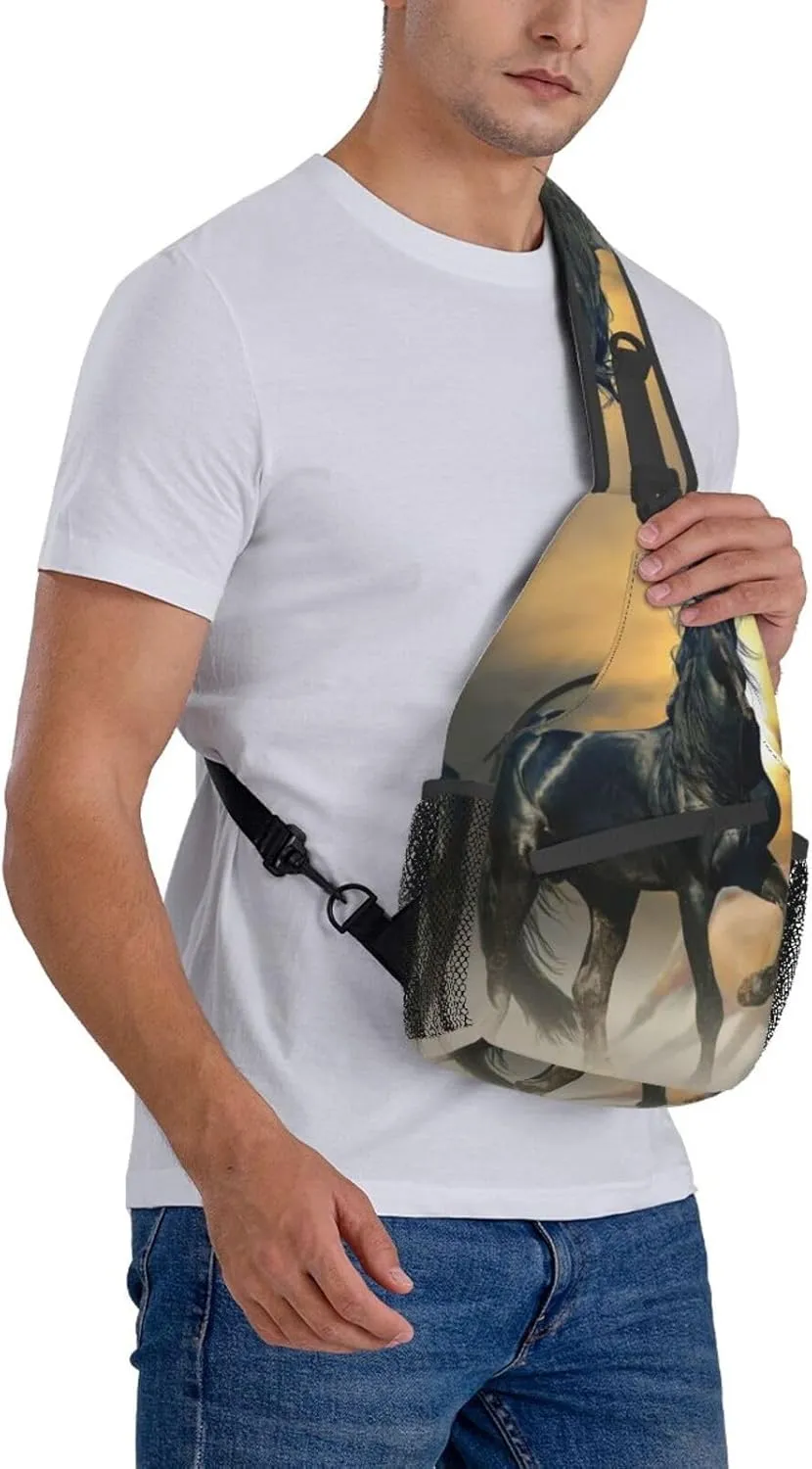 ASYG Unisex-Adult Horse 02 Animal Print Sling Handbag, One Size, Crossbody Satchel with 6 Pockets, Polyester, Summer