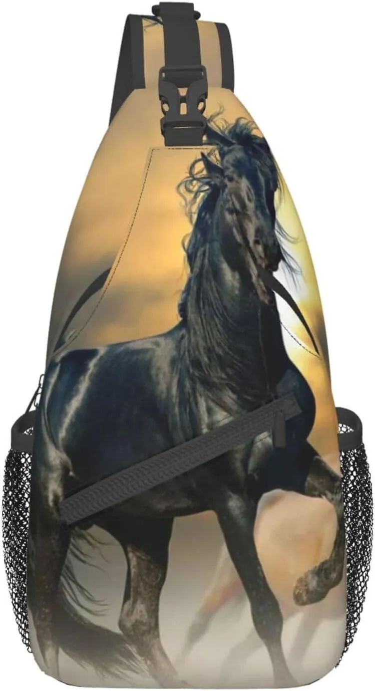 ASYG Unisex-Adult Horse 02 Animal Print Sling Handbag, One Size, Crossbody Satchel with 6 Pockets, Polyester, Summer