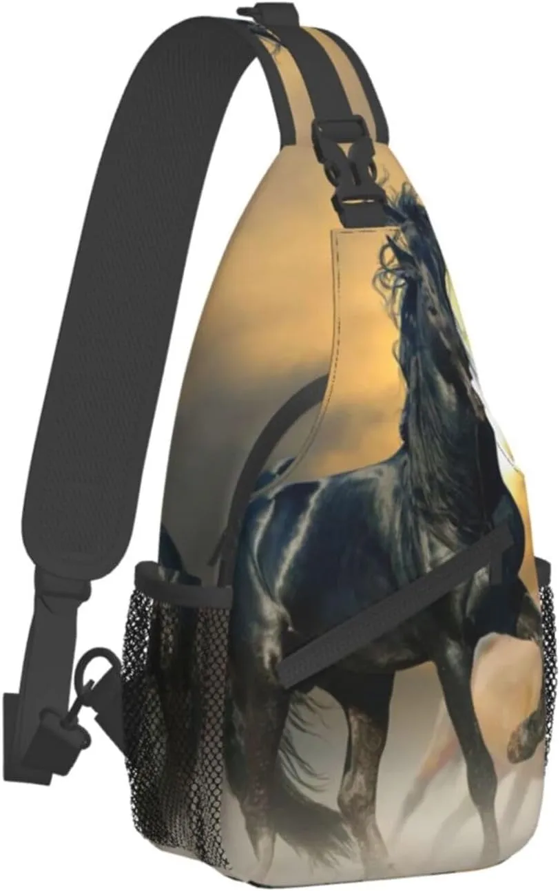 ASYG Unisex-Adult Horse 02 Animal Print Sling Handbag, One Size, Crossbody Satchel with 6 Pockets, Polyester, Summer