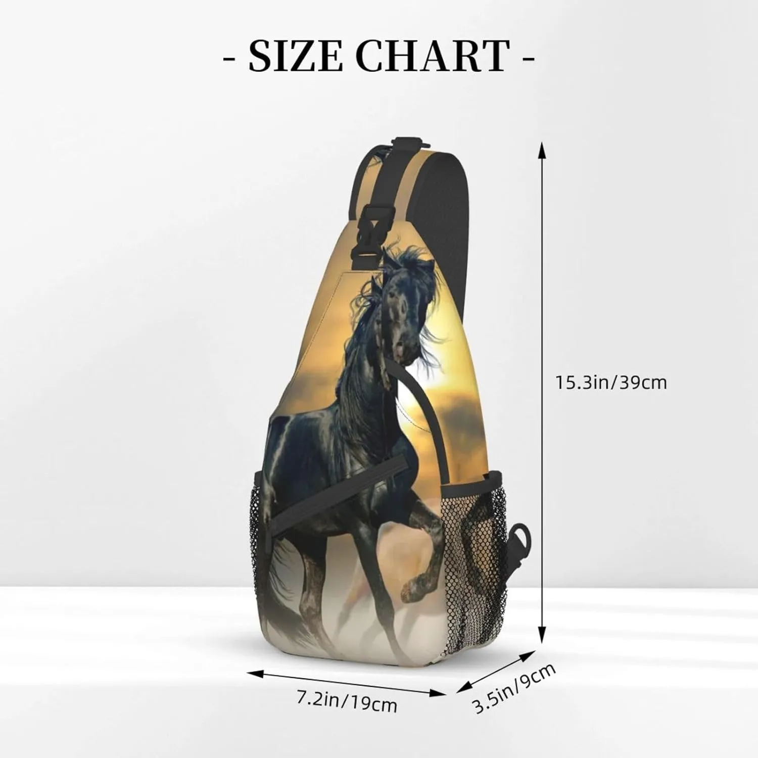 ASYG Unisex-Adult Horse 02 Animal Print Sling Handbag, One Size, Crossbody Satchel with 6 Pockets, Polyester, Summer