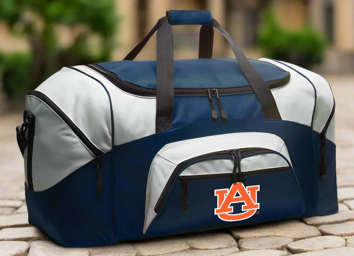 Auburn University Duffel Bag LARGE Auburn Suitcase or Gym Bag for Men Ladies Him or Her! (Auburn Logo, Navy)