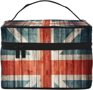 Augenstern Cosmetic Bag Organizer England Flag Old Wooden Travel Makeup Case Toiletry Bag With Handle