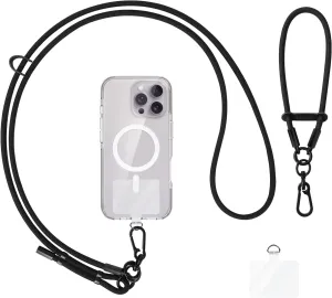 AULEEP Black Phone Lanyard Crossbody & Wrist Strap for Women Men - Anti Theft Phone Neck Strap 6mm Compatible with Smartphones iPhone, Phone Accessories with 2 Plastic Patches