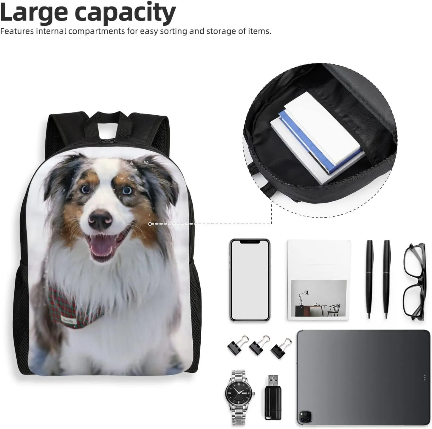 Australian Shepherd Backpack College Bookbag Unisex Travel Backpack Laptop Bag