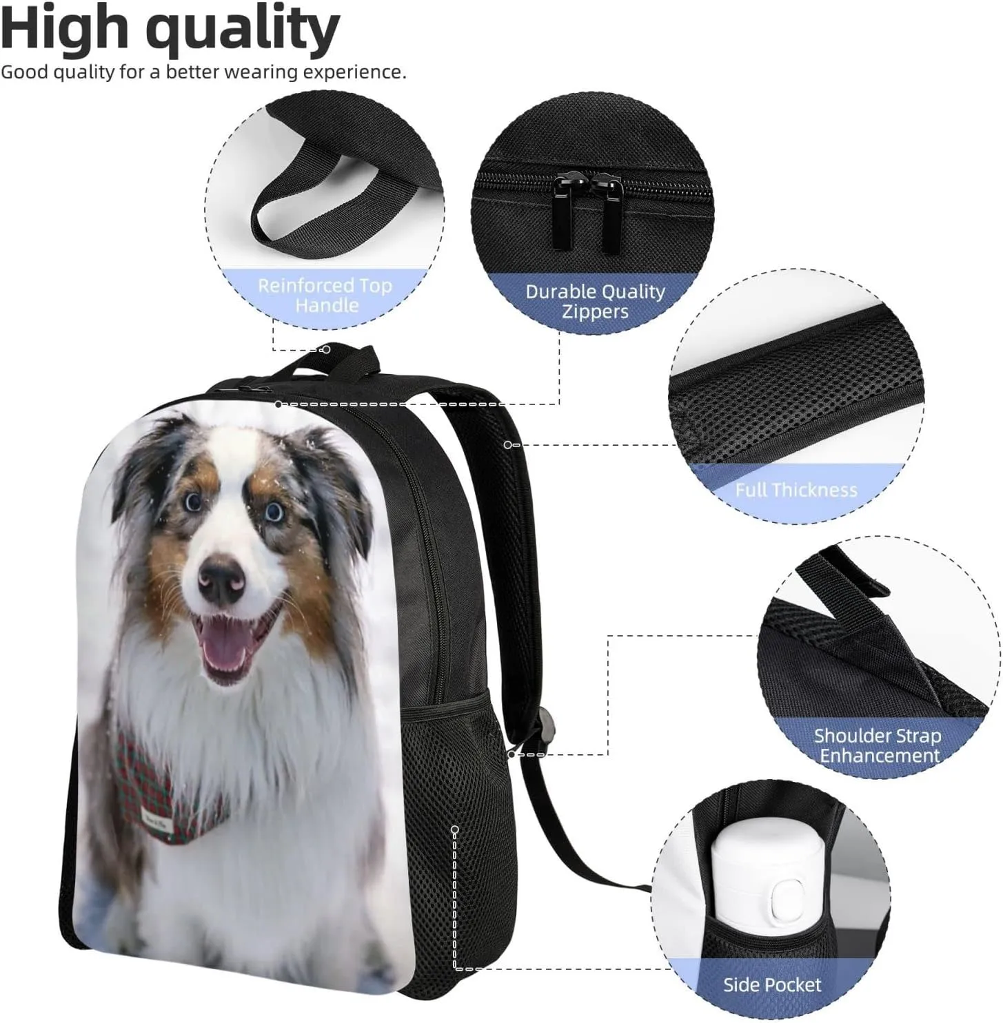 Australian Shepherd Backpack College Bookbag Unisex Travel Backpack Laptop Bag