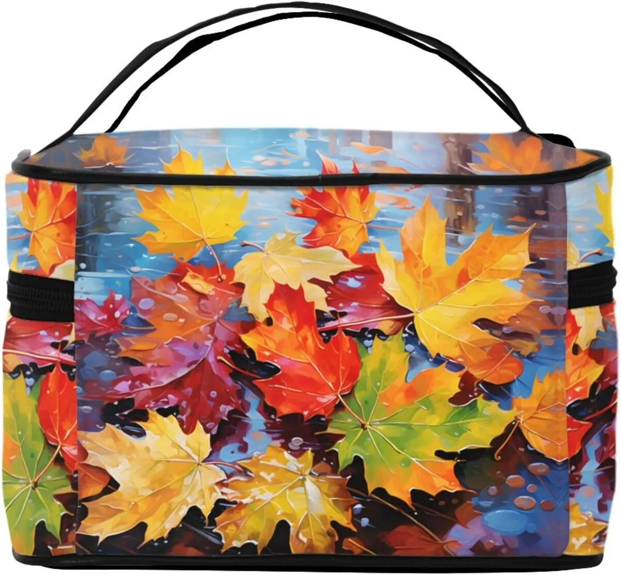 Autumn Maple Leaves Makeup Bag for Women Travel Cosmetic Bag Large Makeup Case Portable Toiletry Skincare Organizer Bag