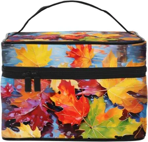 Autumn Maple Leaves Makeup Bag for Women Travel Cosmetic Bag Large Makeup Case Portable Toiletry Skincare Organizer Bag