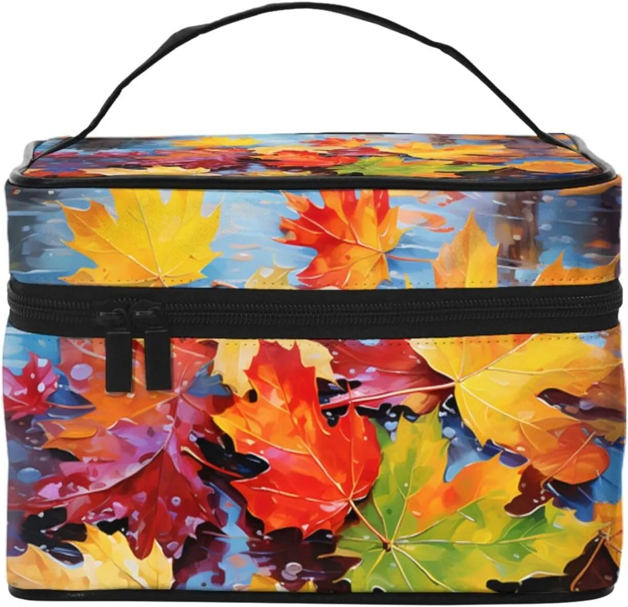Autumn Maple Leaves Makeup Bag for Women Travel Cosmetic Bag Large Makeup Case Portable Toiletry Skincare Organizer Bag