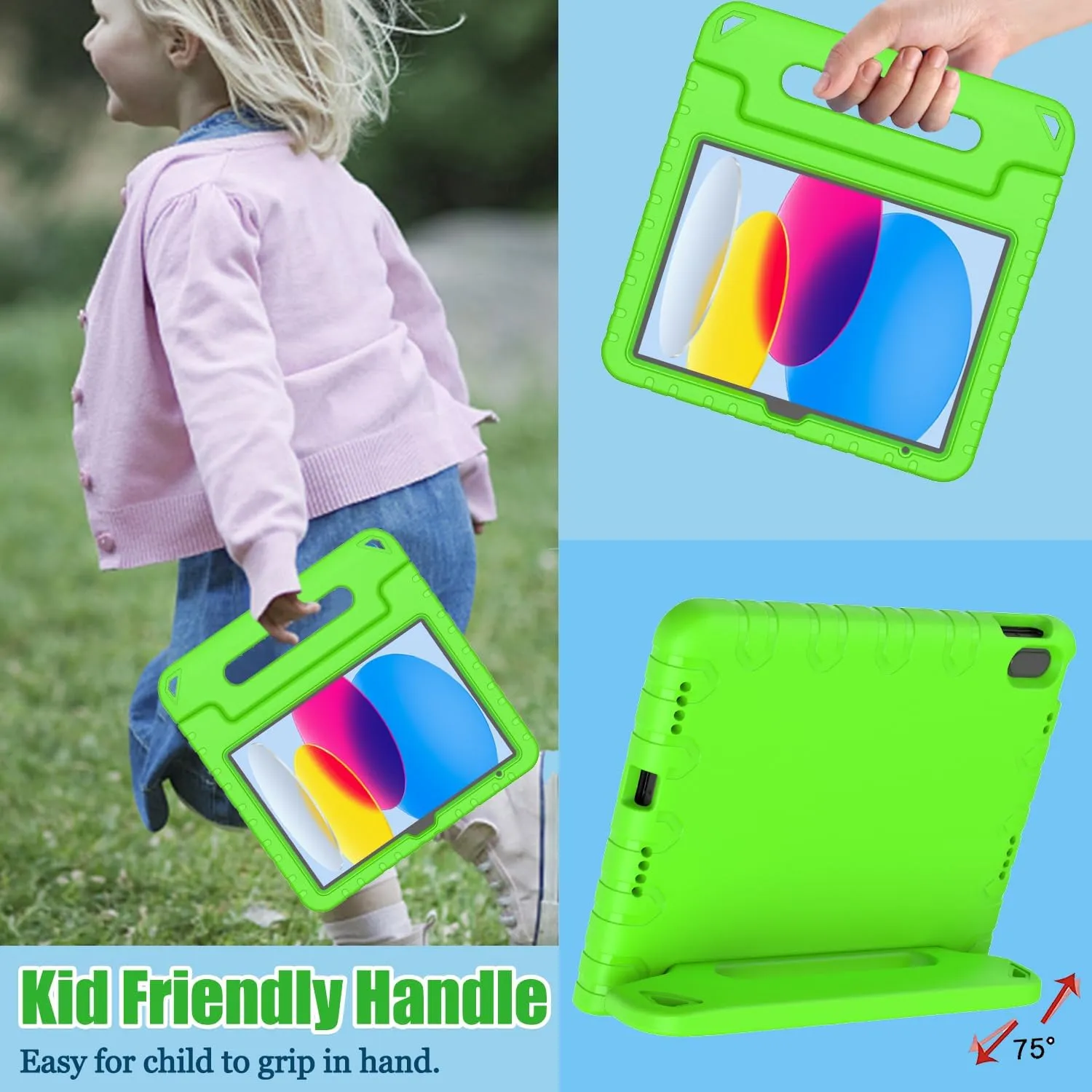 AVAWO Kids Case for New iPad (A16) 11th Generation 11 Inch 2025, iPad 10th Generation 10.9" 2022 with Built-in Screen Protector Durable Shockproof Lightweight Handle Cover for i Pad 10/11 Gen, Green