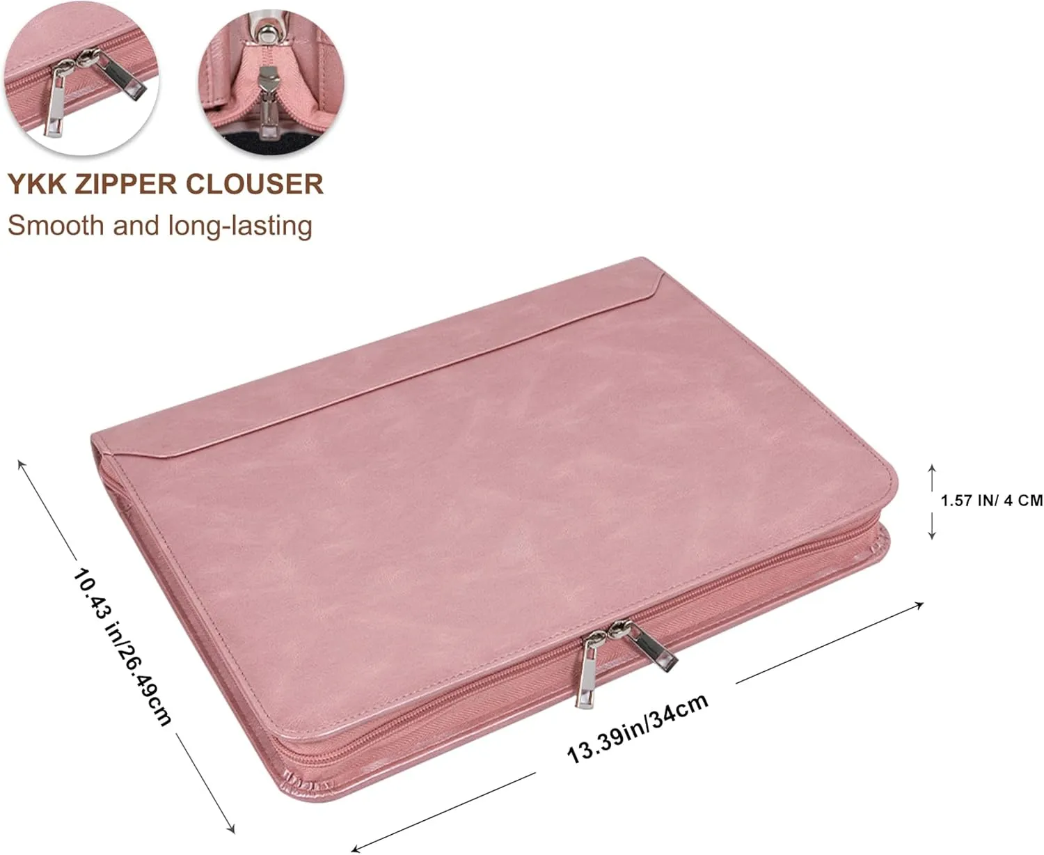 AZXCG Zipper Binder Portfolio for Women, 3 Ring Binders 1 inch, PU Leather Padfolio Folder, Business Portfolio Organizer with A4 Legal Pads, Thin Leather Professional Binder, Gift for Her, Rosegold