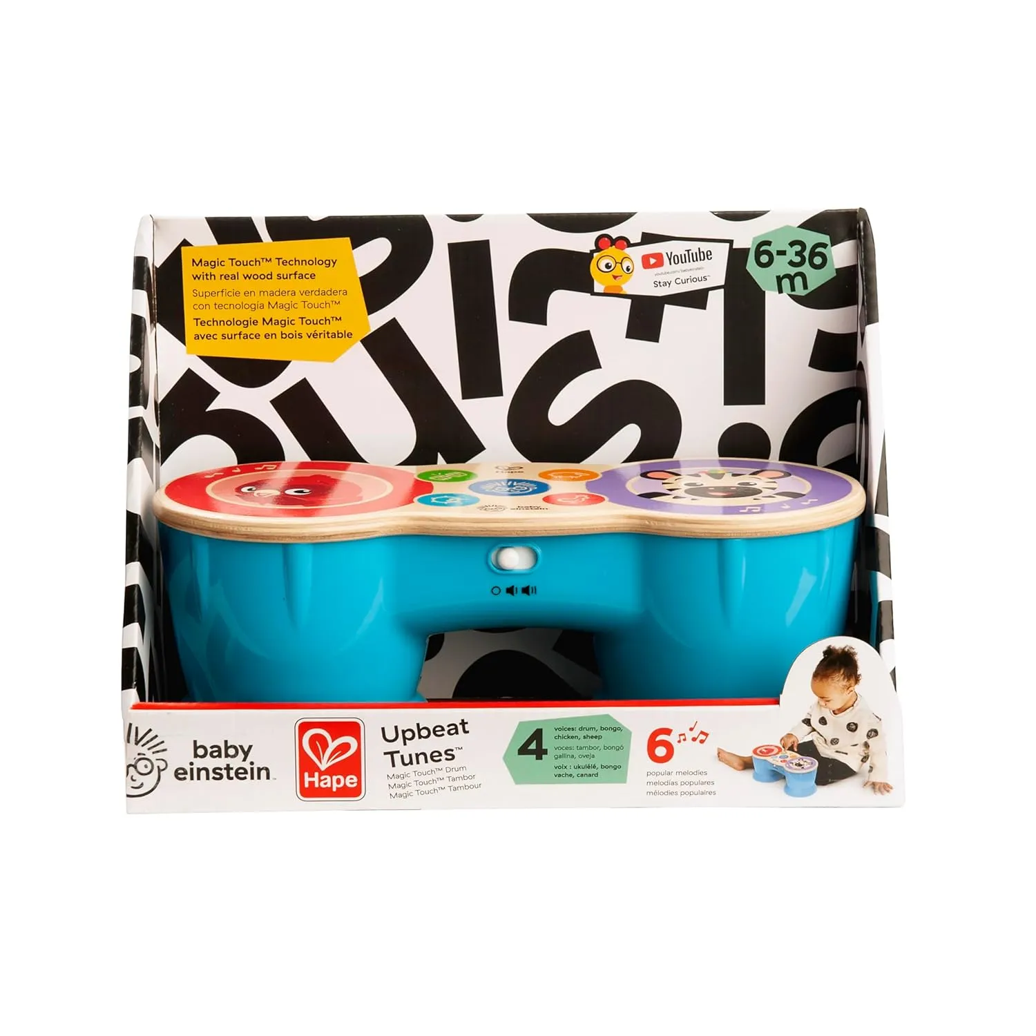 Baby Einstein Upbeat Tunes Magic Touch Wooden Drum​ Musical Toy Ages 6 Months  
