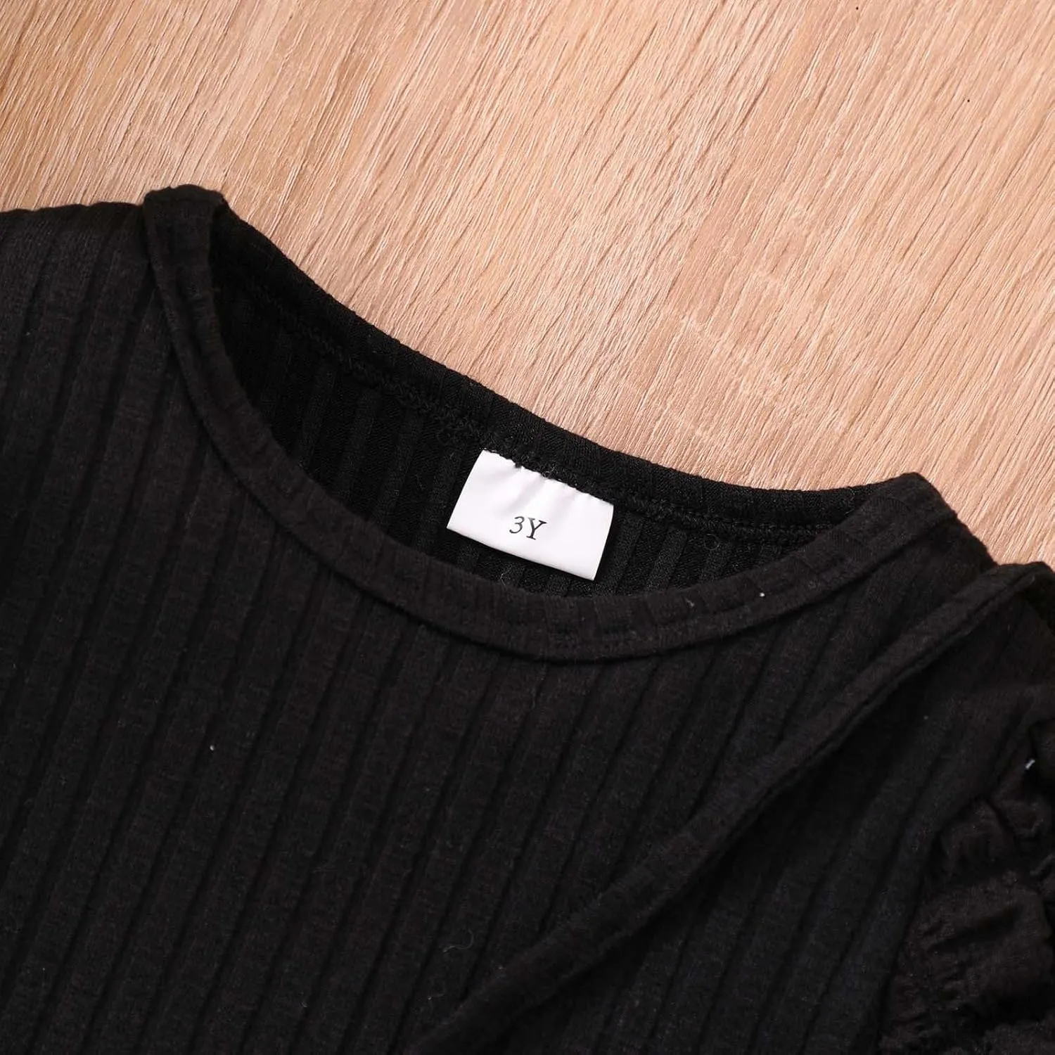 Baby Girl Long Bubble Sleeve Dress High Elastic Crew Neck Elegant Dresses Stretch Solid Dress with Crossbody Bag