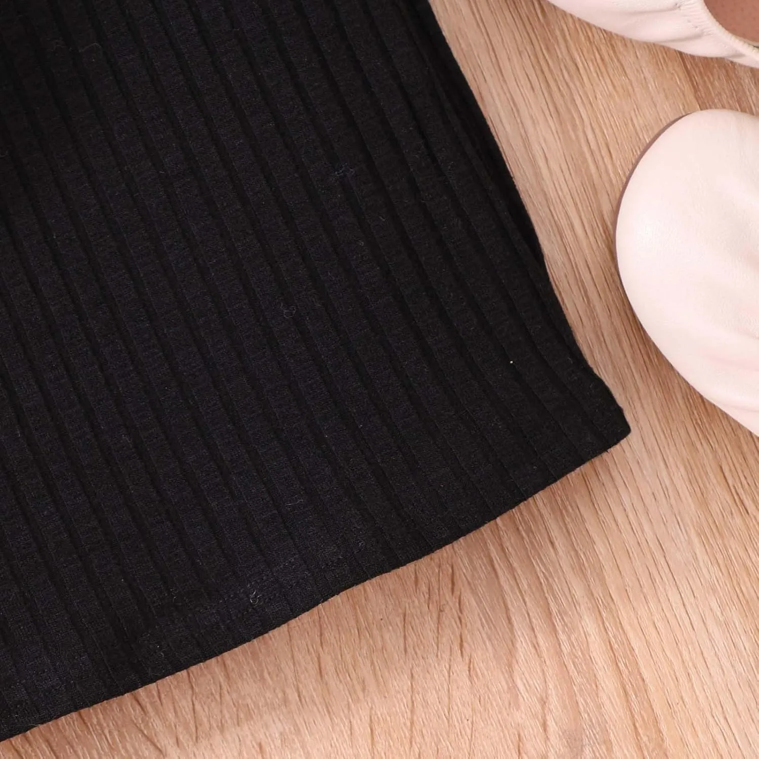 Baby Girl Long Bubble Sleeve Dress High Elastic Crew Neck Elegant Dresses Stretch Solid Dress with Crossbody Bag