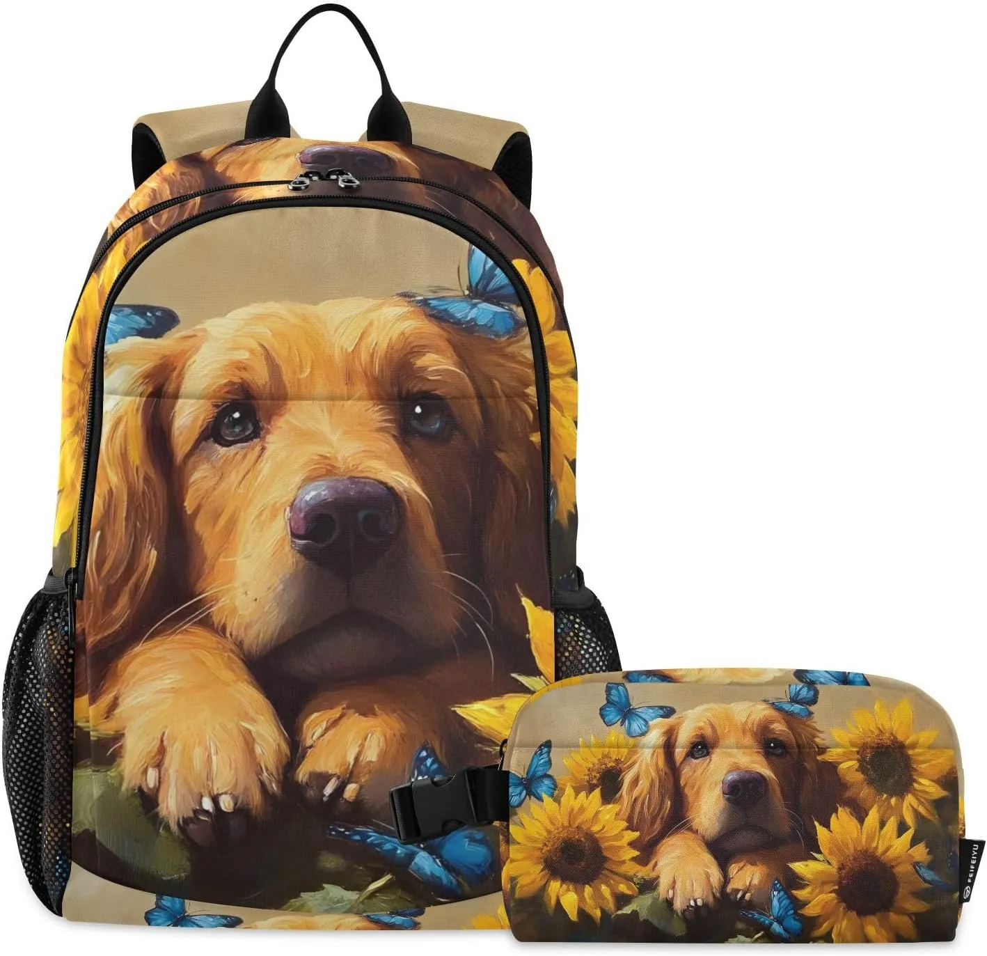 Backpack Bloodhound Dog Sunflower Book Bag Daypack Shoulder Bag with Lunch Box Travel Laptop Backpack 18.5 x 11.8 In