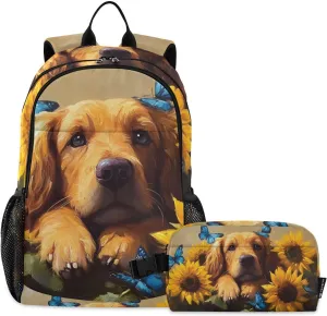 Backpack Bloodhound Dog Sunflower Book Bag Daypack Shoulder Bag with Lunch Box Travel Laptop Backpack 18.5 x 11.8 In