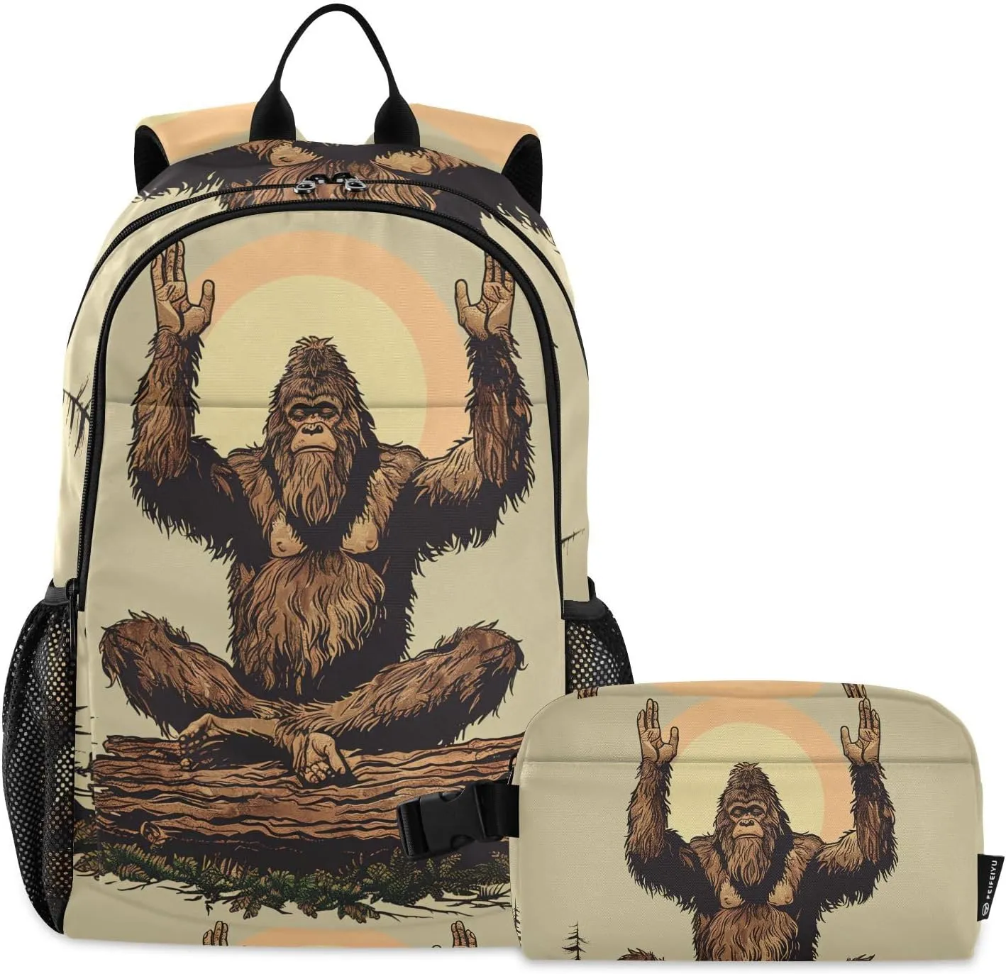 Backpack Gorilla Log Trees Book Bag Daypack Shoulder Bag Lightweight Back Pack with Lunch Box Travel Laptop Daypack 18.5 x 11.8 In