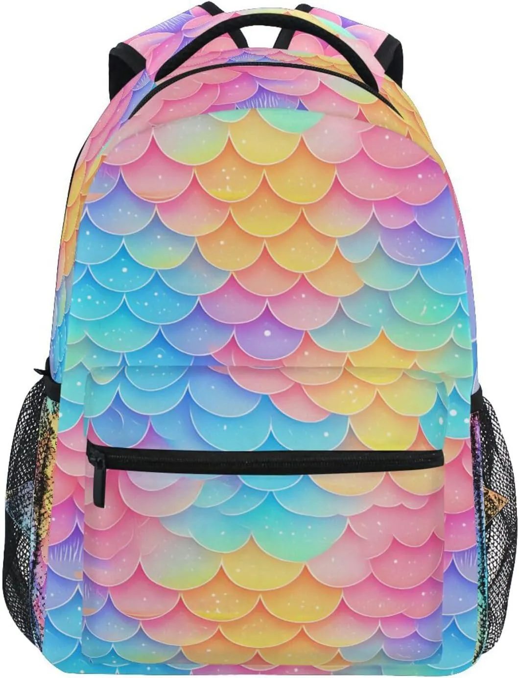 Backpacks for Men and Women Fashion Carry On Backpacks with Chest Strap for Travel Trip Rainbow Fish Scale Shimmering