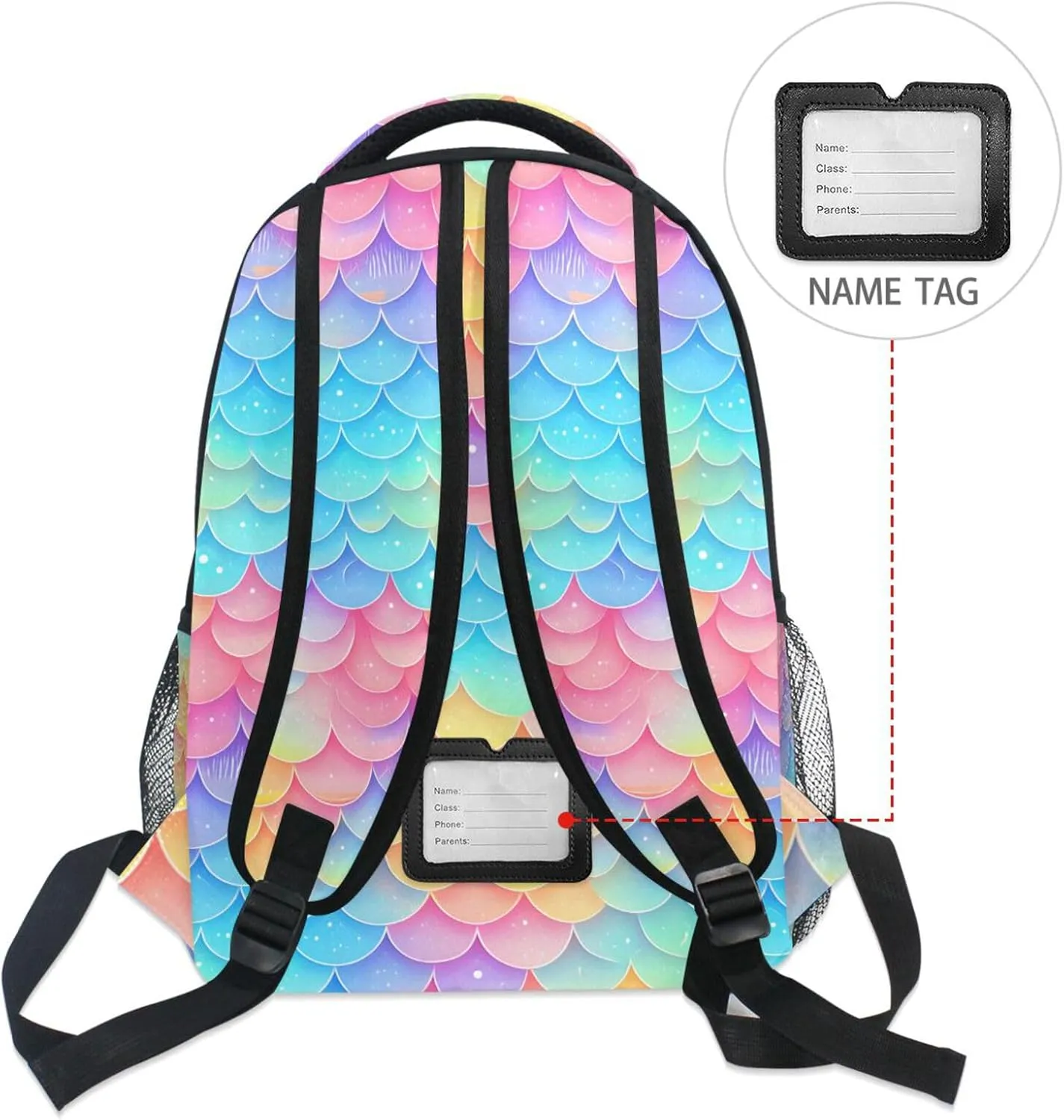 Backpacks for Men and Women Fashion Carry On Backpacks with Chest Strap for Travel Trip Rainbow Fish Scale Shimmering