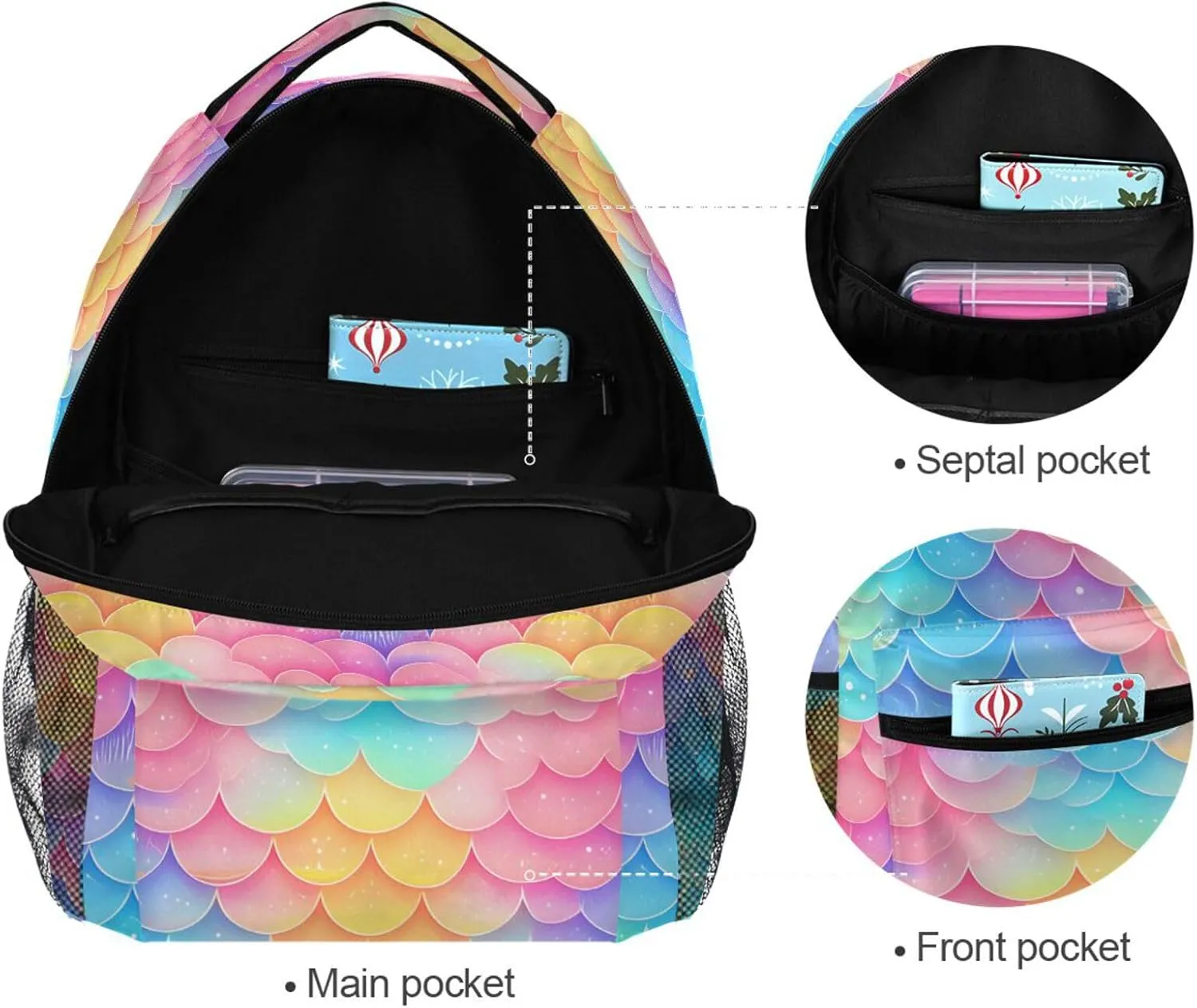 Backpacks for Men and Women Fashion Carry On Backpacks with Chest Strap for Travel Trip Rainbow Fish Scale Shimmering