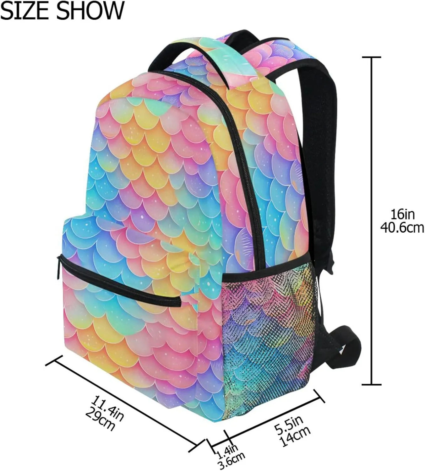 Backpacks for Men and Women Fashion Carry On Backpacks with Chest Strap for Travel Trip Rainbow Fish Scale Shimmering