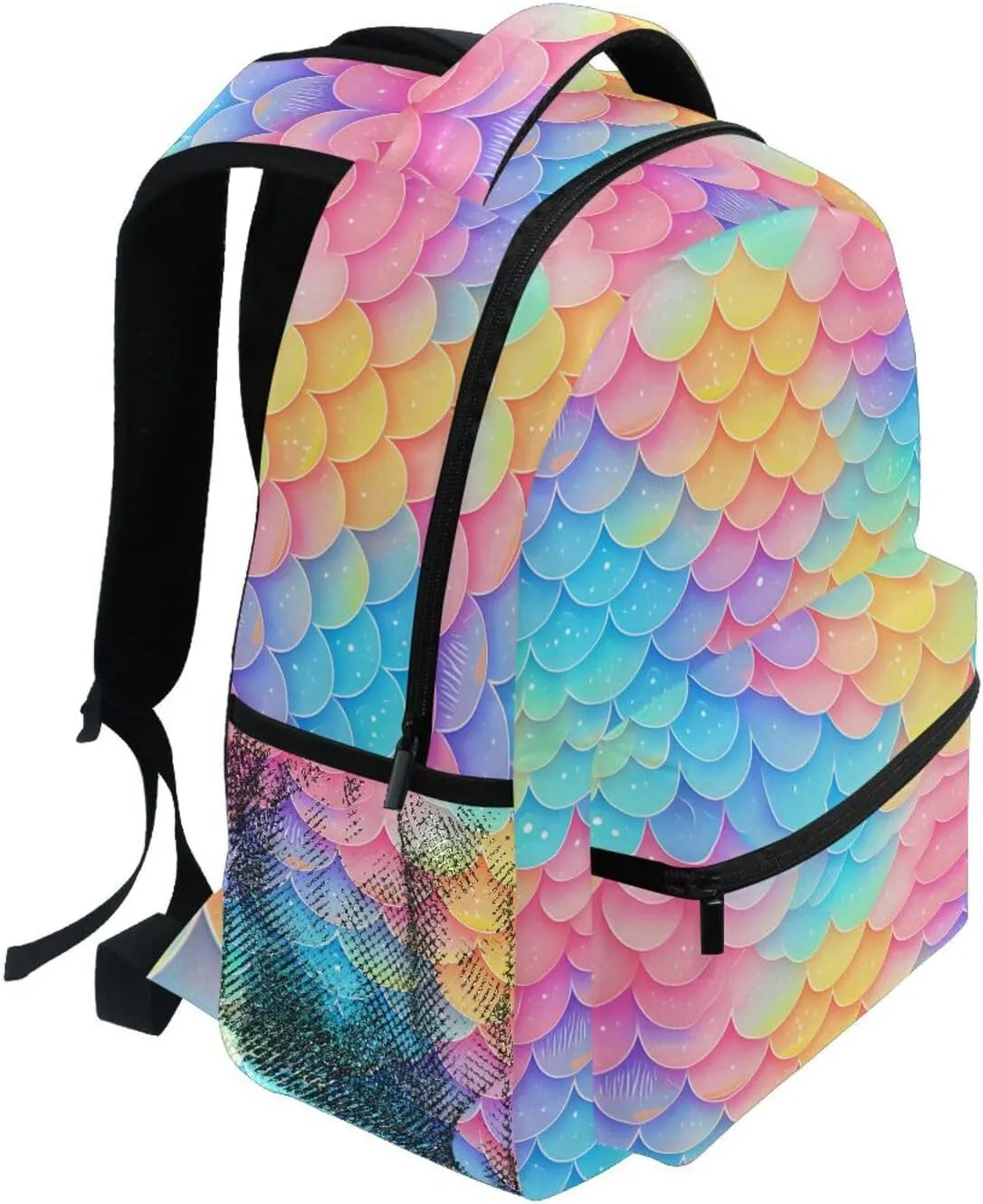 Backpacks for Men and Women Fashion Carry On Backpacks with Chest Strap for Travel Trip Rainbow Fish Scale Shimmering