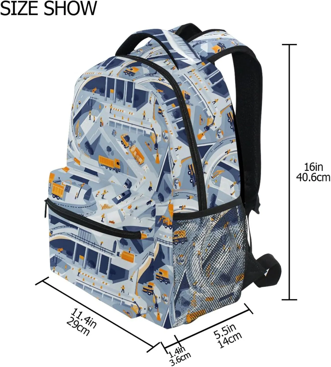 Backpacks for Men and Women Fashion Carry On Backpacks with Chest Strap Gift Men & Women Construction Scene Concrete Mixer Truck
