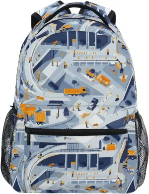 Backpacks for Men and Women Fashion Carry On Backpacks with Chest Strap Gift Men & Women Construction Scene Concrete Mixer Truck