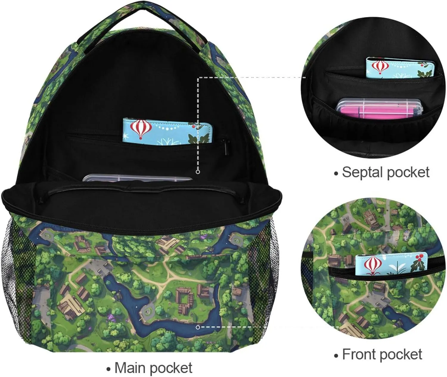 Backpacks for Men Women Waterproof College School Computer Bag with Chest Strap for Travel Trip Game Map