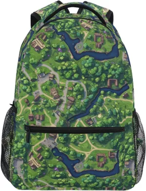 Backpacks for Men Women Waterproof College School Computer Bag with Chest Strap for Travel Trip Game Map