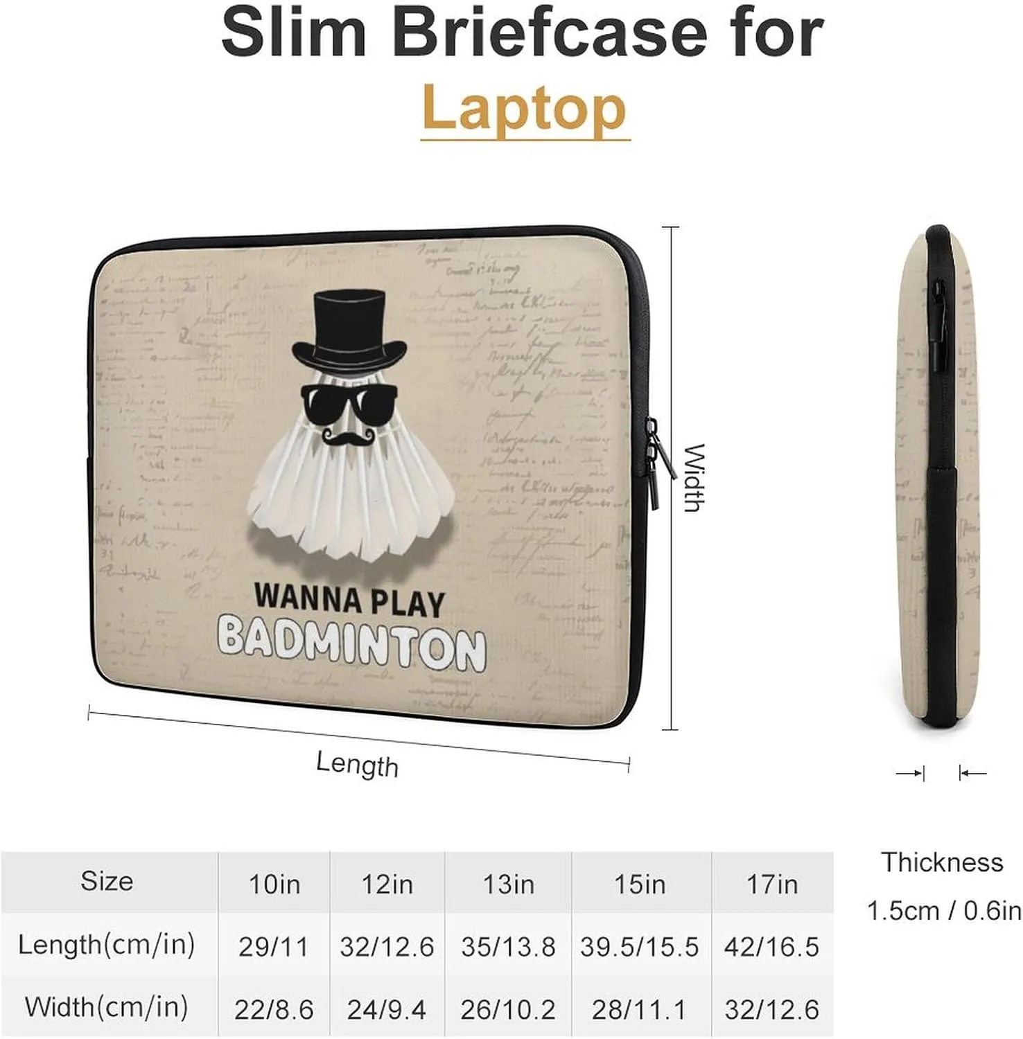 Badminton Beard Newspaper Laptop Sleeve 13/15 Inch Briefcase Cover Shockproof Protective Case Handbags Portable Laptop Bag