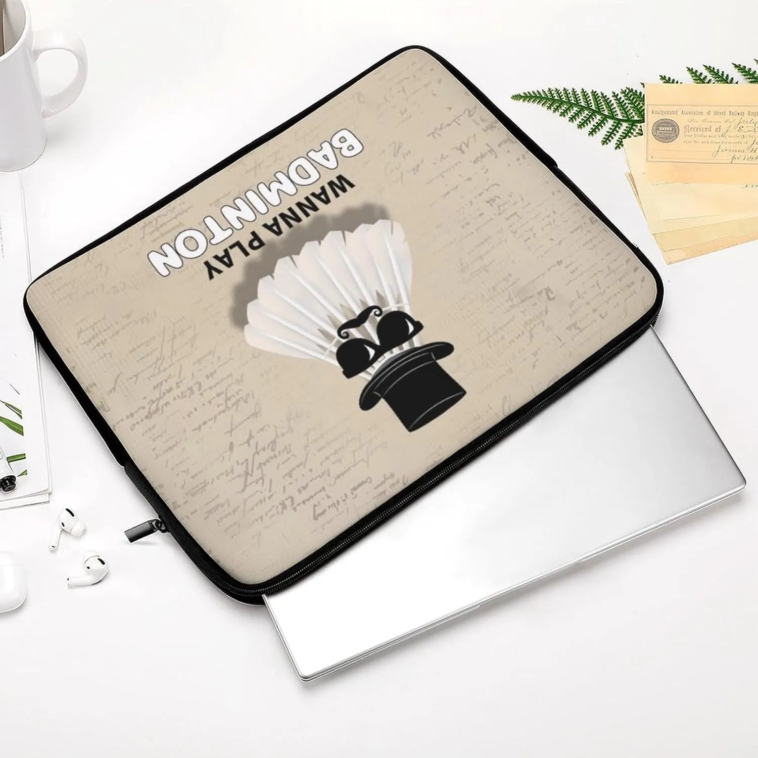 Badminton Beard Newspaper Laptop Sleeve 13/15 Inch Briefcase Cover Shockproof Protective Case Handbags Portable Laptop Bag