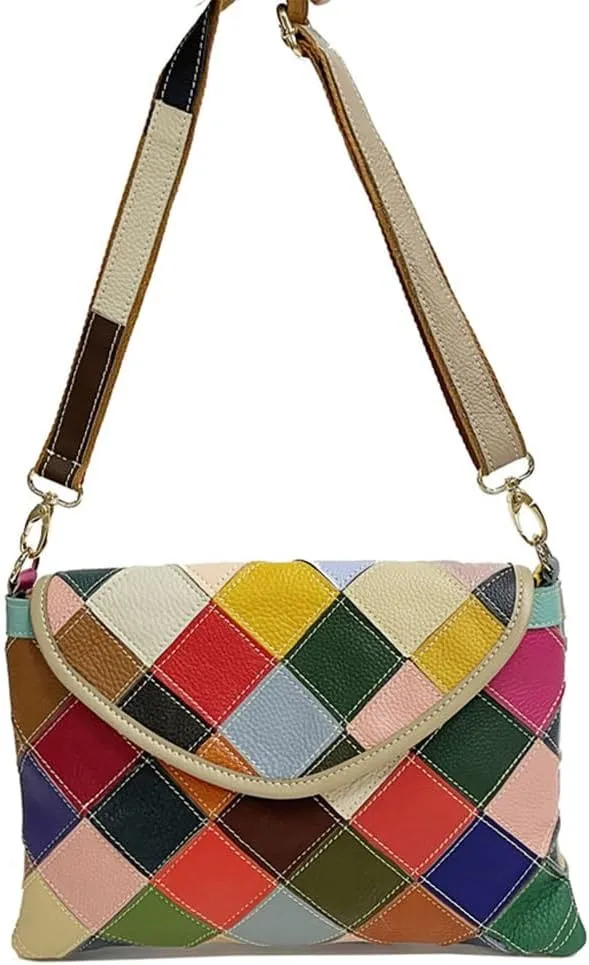 Bag White Collar Commuter Women's Color Leather Linger Splicing Shoulder Crossbody Bag