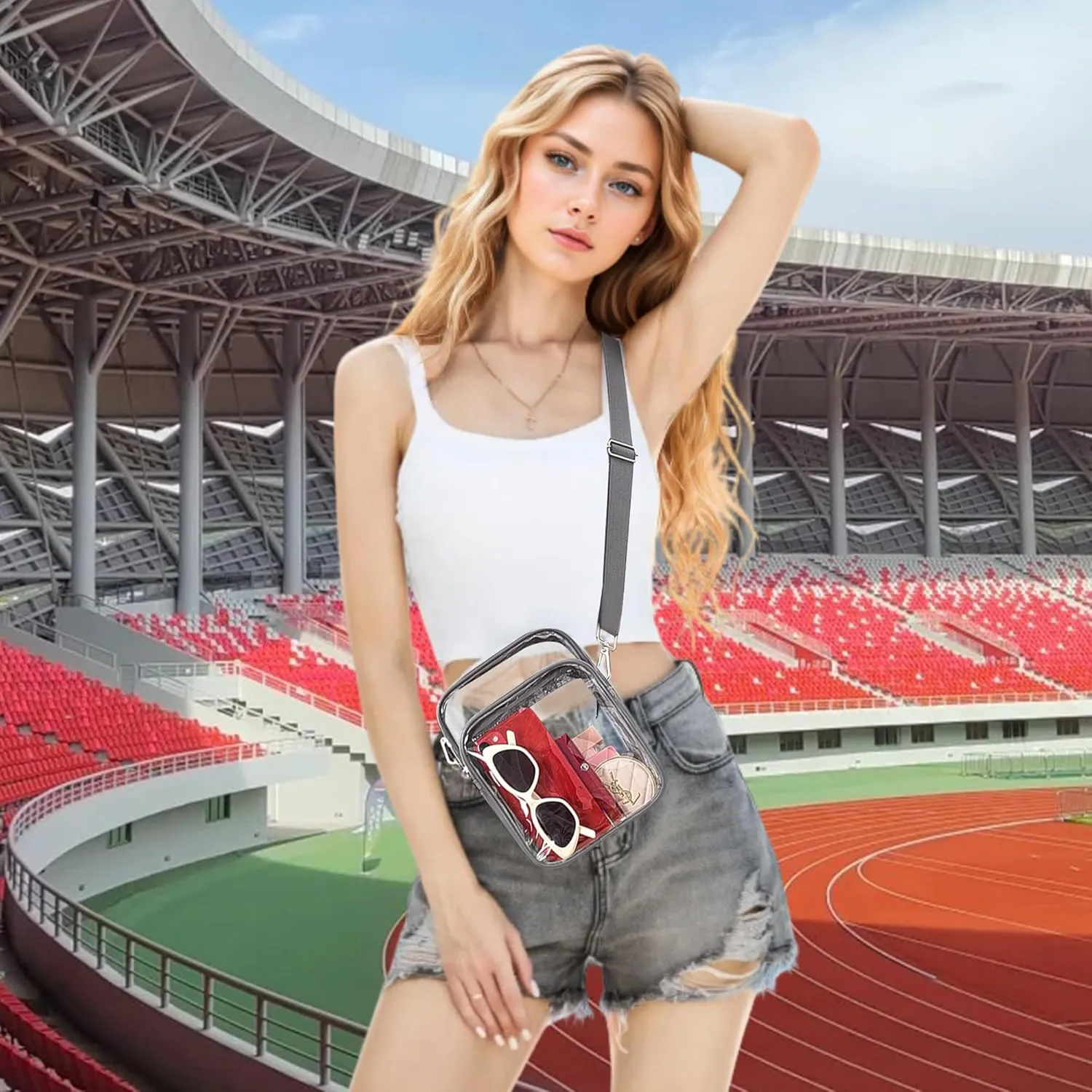 Bagenius Clear Bag for Stadium Events, Clear Purse with Removable Strap, Transparent Bag for Sports Concert and Festivals