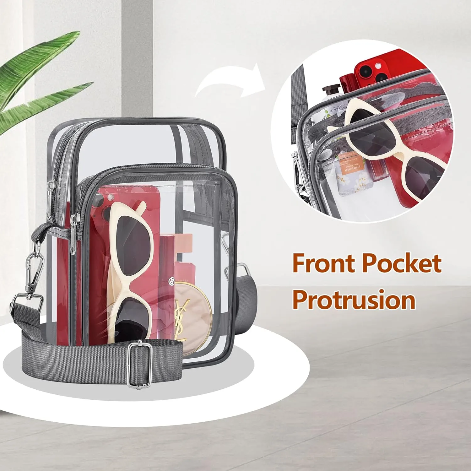 Bagenius Clear Bag for Stadium Events, Clear Purse with Removable Strap, Transparent Bag for Sports Concert and Festivals