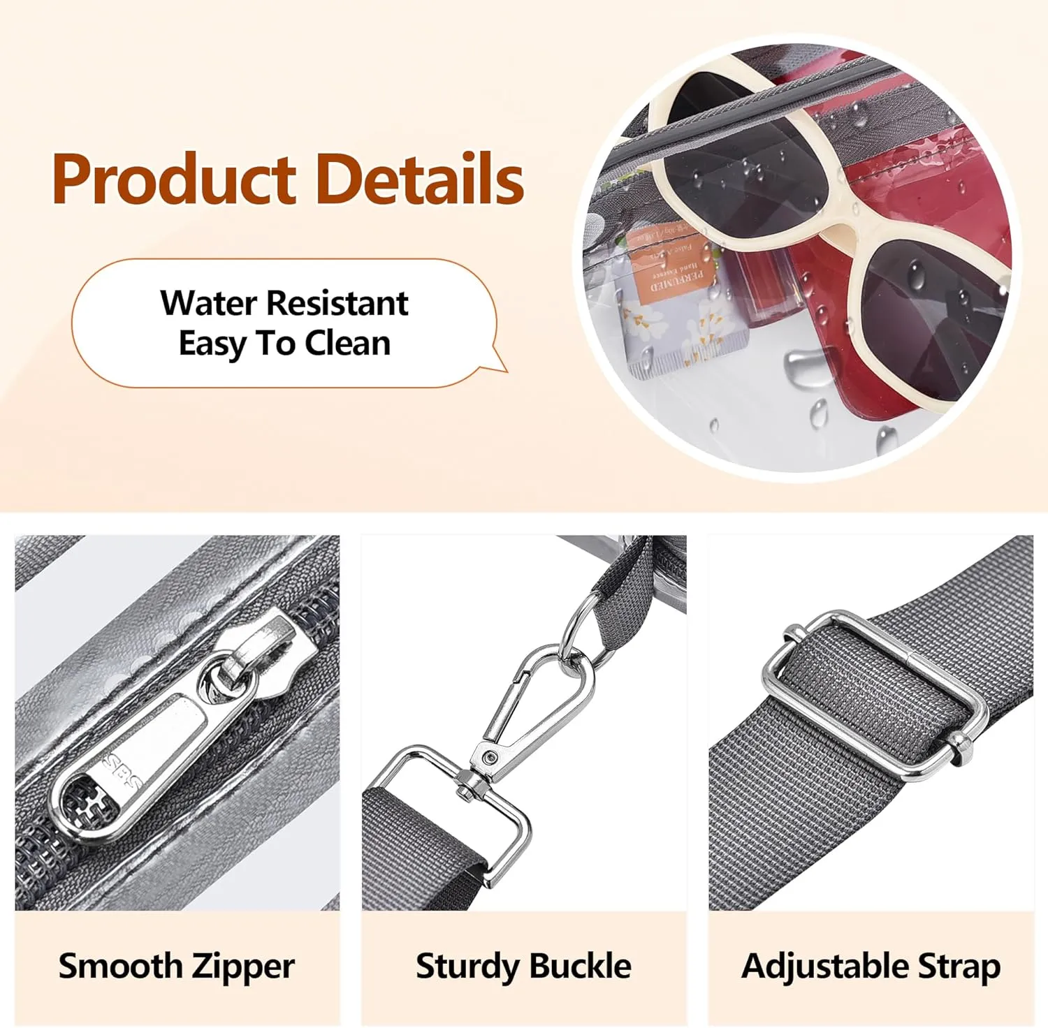 Bagenius Clear Bag for Stadium Events, Clear Purse with Removable Strap, Transparent Bag for Sports Concert and Festivals