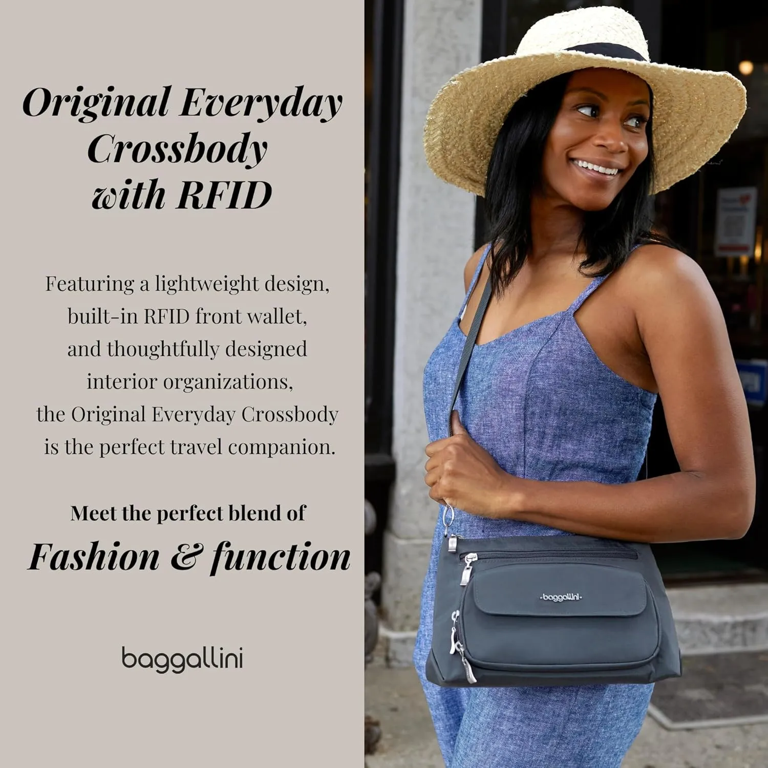 Baggallini Original Everyday 11x 7.5 Crossbody Bags for Women RFID Protected Washable Lightweight Nylon Zippered Travel Purse