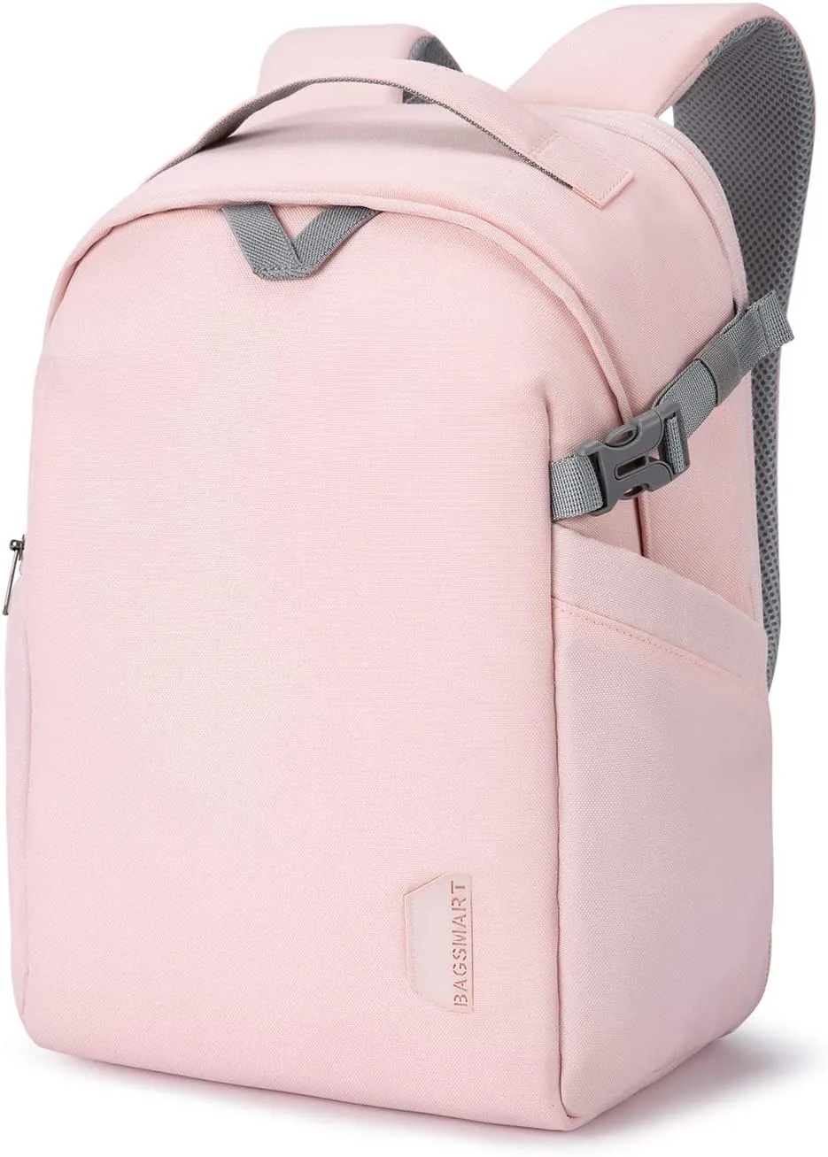 BAGSMART Camera Backpack, DSLR SLR Camera Bag Backpack Fits 15.6 Inch Laptop, Waterproof Camera Case for Photographers and Women,with Rain Cover,Tripod Holder,Pink