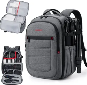 BAGSMART Camera Backpack, Expandable DSLR SLR Camera Bags for Photographers, Photography Travel Backpack with 15.6" Laptop Compartment, Rain Cover & Tripod Holder, Grey
