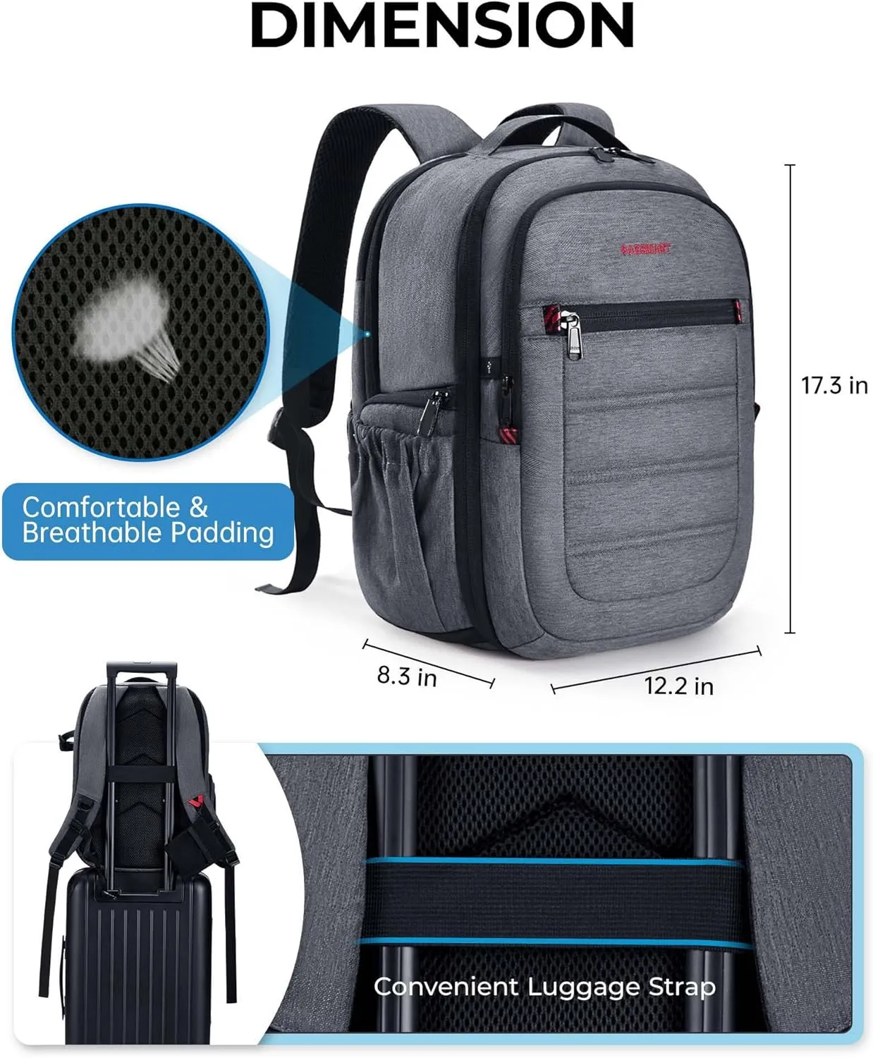 BAGSMART Camera Backpack, Expandable DSLR SLR Camera Bags for Photographers, Photography Travel Backpack with 15.6" Laptop Compartment, Rain Cover & Tripod Holder, Grey
