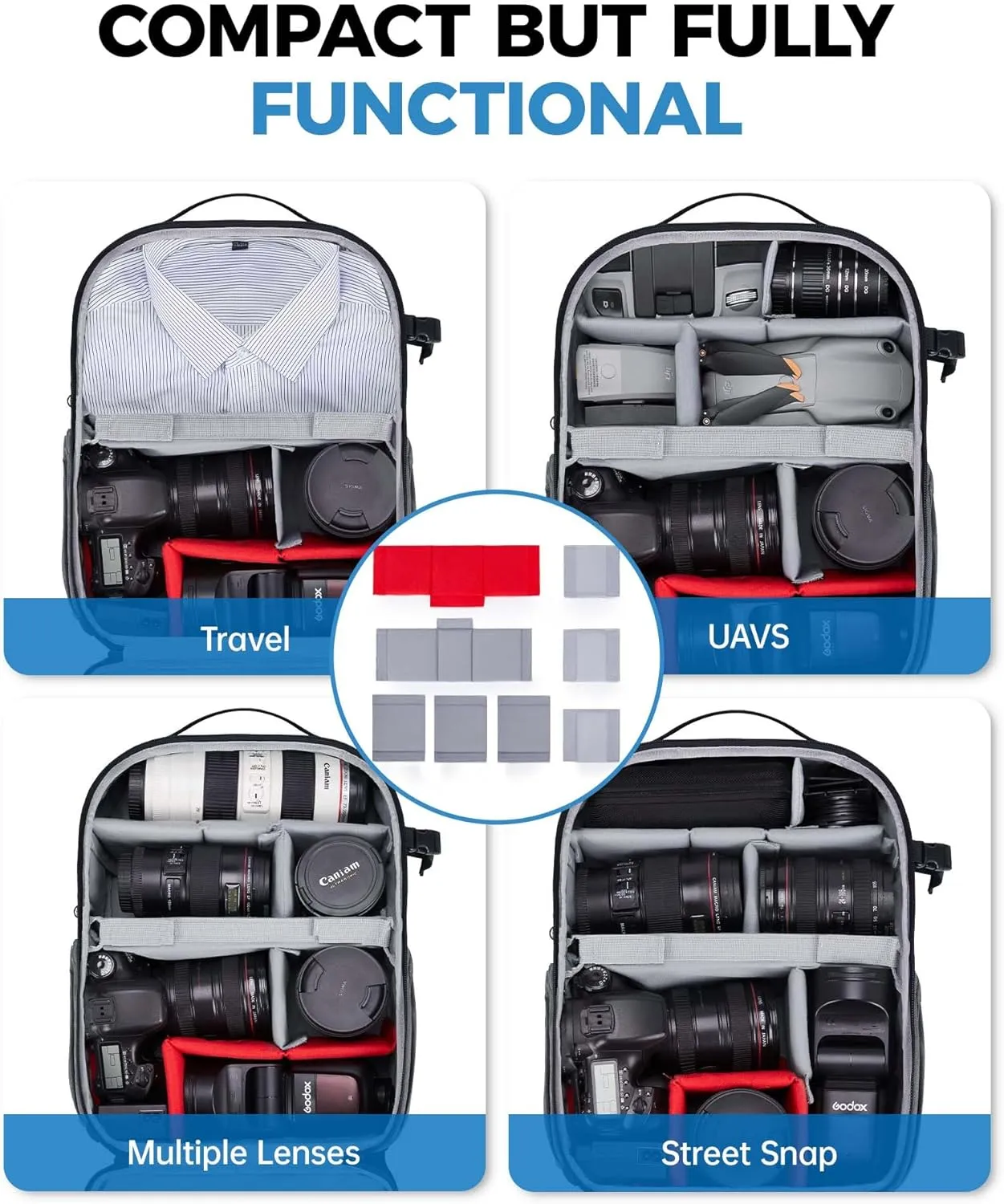 BAGSMART Camera Backpack, Expandable DSLR SLR Camera Bags for Photographers, Photography Travel Backpack with 15.6" Laptop Compartment, Rain Cover & Tripod Holder, Grey