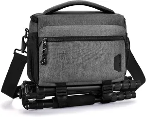 BAGSMART Small Camera Bag for Photographers, Compact Camera Shoulder Bags for DSLR/SLR/Mirrorless Cameras, Waterproof Crossbody Camera Case with Tripod Holder, Grey