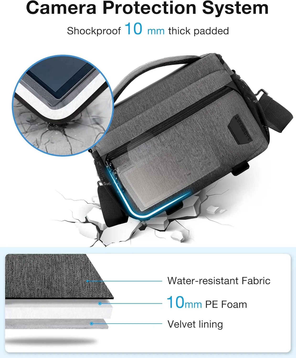 BAGSMART Small Camera Bag for Photographers, Compact Camera Shoulder Bags for DSLR/SLR/Mirrorless Cameras, Waterproof Crossbody Camera Case with Tripod Holder, Grey