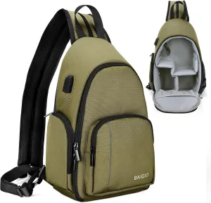 BAIGIO Camera Sling Bag Small Camera Backpack for Photographers,Water-resistant Camera Crossbody Bag Travel Caemra Backpack for DSLR SLR Mirrorless Camera