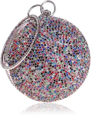 Ball Shape Clutch Purse Party Handbag Rhinestone Ring Handle Evening Bag