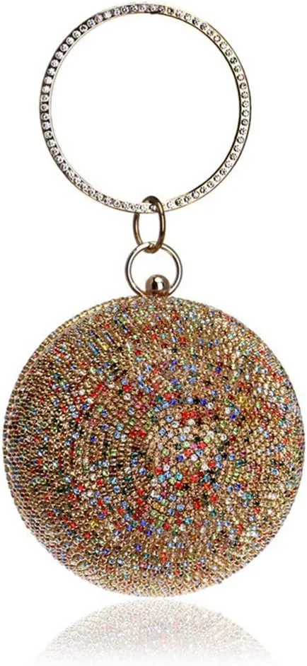 Ball Shape Clutch Purse Party Handbag Rhinestone Ring Handle Evening Bag