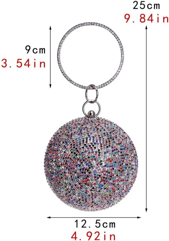 Ball Shape Clutch Purse Party Handbag Rhinestone Ring Handle Evening Bag